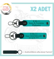 Yol Arkadaşlarına, İsim Plaka ve B Rh (-) Kan Grubu Yazılı Kişiye Özel x2 Anahtarlık, K Turkuaz-Laci