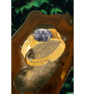 Sertifikalı Kalın Tımbıl Gold Model Ham Lapis Lazuli Taşı Yüzük - Ayarlamalı (Çok Renkli)
