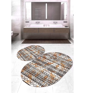 Dijital Baskılı Kaymaz Taban Yıkanabilir Oval 2'li Klozet Takımı Banyo Paspası NOKZ-HY-1279 (Çok Renkli)