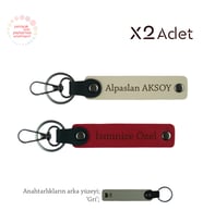 Arkadaşa Anlamlı Jest, İsim Yazılı 2’li Anahtarlık Hediye Takımı, Kırmızı-Sütlü Kahve-Gri