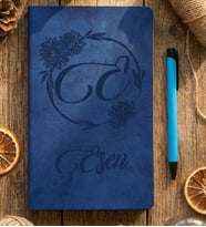 Kişiye Özel Ayçiçekli E Harfli Defter Doğum Günü Hediyesi (Mavi)