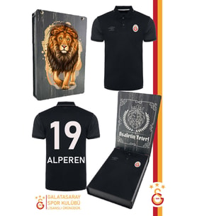 Galatasaray Orijinal Lisanslı Polo Yaka Kişiye Özel Siyah Spor T-Shirt Kutulu