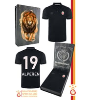 Galatasaray Orijinal Lisanslı Polo Yaka Kişiye Özel Siyah Spor T-Shirt Kutulu