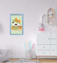 BK Home Tatlı Köpek Tasarımlı Dekoratif Mavi Ahşap Çerçeveli Çocuk Odası Tablo-1