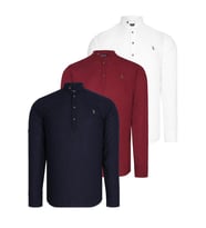 ÜÇLÜ SET G783 DEWBERRY HAKİM YAKA GÖMLEK-LACİVERT-BEYAZ-BORDO