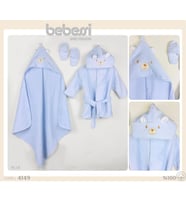 Bebessi %100 Pamuk Big Bear 3'lü Bornoz Seti Mavi BBS.4149.MAV