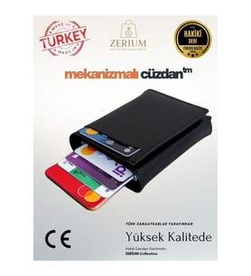 Hakiki Deri Mekanizmalı Erkek Cüzdan Axton Model Premıum Kartlık Genuine Leather (Siyah-Siyah)