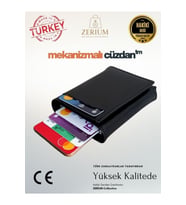 Hakiki Deri Mekanizmalı Erkek Cüzdan Axton Model Premıum Kartlık Genuine Leather (Siyah-Siyah)