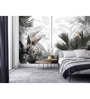 Tropikal Yapraklar Üzerinde Sarı Papağanlar Duvar Kağıdı
