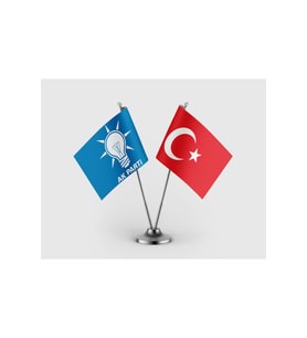 Ak Parti Mavi ve Türk Bayrağı İkili Saten Masa Bayrağı Takımı