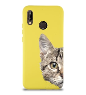 Xiaomi Redmi Note 7 Uyumlu Lansman Kılıf Catface Tasarımlı İçi Kadife Kapak-Sarı (Şeffaf)