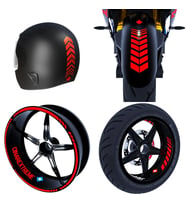 Moto Rider 4'lü Sticker Seti Bayrak Kırmızı İç Dış Jant Şeridi Kask ve Çamurluk 