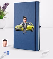 BK Gift Kişiye Özel Plakalı Erkek Volkswagen Golf Karikatürlü Lacivert Termo Deri Defter 16x24cm Model 2