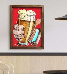 BK Gift Cafe & Bar & Restaurant Konseptli Doğal Masif Ahşap Çerçeveli Tablo 45x65cm-31