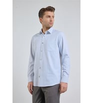 Beyaz Kendinden Desenli Sert Yaka Uzun Kol Cepli Comfort Fit Pamuklu Gömlek 1004255226