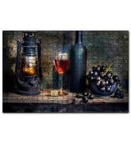 Cakapuzzle Siyah Üzüm Şarap Kadehi Fener  Puzzle Yapboz MDF (Ahşap) (120 Parça)