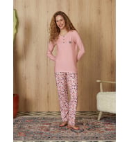 DOREANSE Büyük Beden Kadın Pembe Ebru Desenli Pijama Takımı 4264P