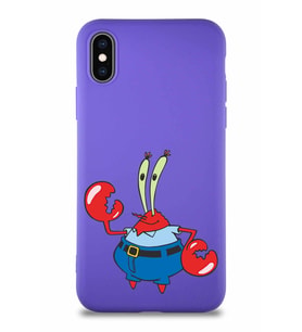 Apple iPhone XS Soft Premier Kapak Bay Yengeç Tasarımlı Silikon Kılıf - Mor (Şeffaf)