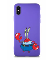 Apple iPhone XS Soft Premier Kapak Bay Yengeç Tasarımlı Silikon Kılıf - Mor (Şeffaf)