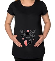 BK Gift Coming Soon Tasarımlı Siyah Hamile Tişört-3, Hamile Giyim, Eşe Hediye