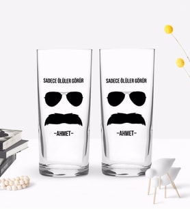 BK Gift Kişiye Özel Renkli Baskılı Sadece Ölüler Görür Tasarımlı İkili Rakı Bardağı Seti-1 (Beyaz)