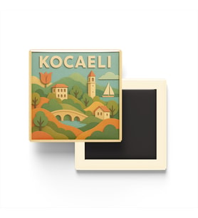 Kocaeli - Memleket Temalı - Paper Cut Art - Baskılı Buzdolap Magneti Kare - 9x9 cm