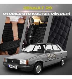 Renault R9 Siyah Renk Tay Tüyü Cepli & Terletmez Sırtlı Oto Koltuk Minder Seti - Koltuk Koruma Kılıfı (ÖN & ARKA TAM SET)
