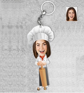 Kişiye Özel Ahçı Kadın Ahşap Anahtarlık-1