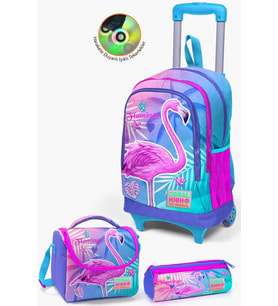 Coral High Kids Lavanta Pembe Flamingo Desenli Çeçekli 3’lü Okul Çanta Seti SET0123905
