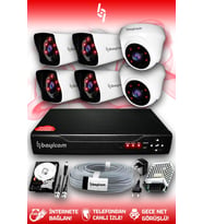 BAYICAM 6 Kameralı Kare 2 İç Kamera Set 100 GB HDD Full HD Gece Görüşlü Güvenlik Kamerası Sistemi