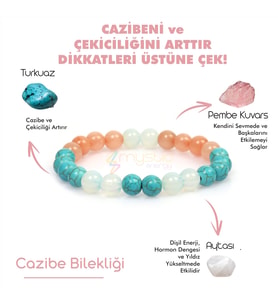 Mystic Energy CAZİBE Doğal Taş Tılsım Bilekliği (Aytaşı, Pembe Kuvars, Turkuaz Taşı Doğaltaş Bileklik)
