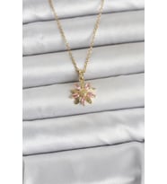 316L Çelik Zincir Gold Renk Pembe Papatya Model Kadın Kolye