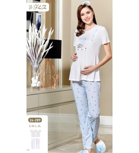 FLZ 24-289 YENİ SEZON HAMİLELOHUSA PİJAMA TAKIMI (Mavi)