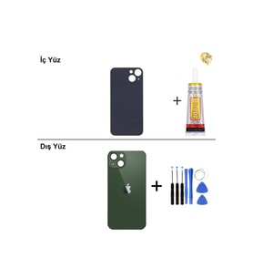 iPhone 13 mini Yeşil Arka Kapak Arka Cam Batarya Kapağı Lazer Kesim Kapak Pil Kapağı + B-7000 Yapıştırıcı + Tamir Seti
