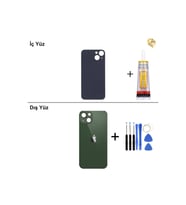 iPhone 13 mini Yeşil Arka Kapak Arka Cam Batarya Kapağı Lazer Kesim Kapak Pil Kapağı + B-7000 Yapıştırıcı + Tamir Seti