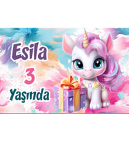 Hediye ve Unicorn Temalı Doğum Günü Afişi 35X50 cm