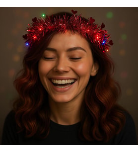 Kalp Püsküllü Gece Parıltısı 3 Modlu Led39li Işıklı Taç Kırmızı Renk