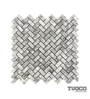 Herringbone Gümüş Honlu Mermer Mozaik