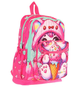 Kaukko Dört Bölmeli (Kız Çocuk - Pembe - Dondurma Yiyen Kedi) - İlkokul Okul Sırt Çantası - L5250