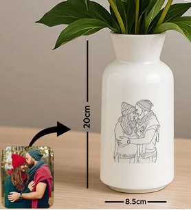 BK Gift Kişiye Özel Line Art Tasarımlı Seramik Vazo-1, Ev Hediyesi, Sevgiliye Hediye