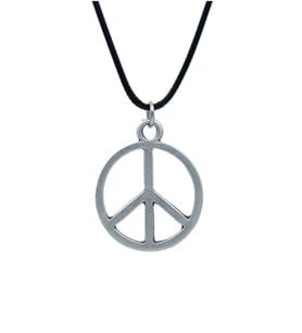 Peace Barış İşareti Deri ip Kolye - Gümüş Kaplama - Kadın Erkek Kolye - No:837