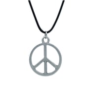 Peace Barış İşareti Deri ip Kolye - Gümüş Kaplama - Kadın Erkek Kolye - No:837
