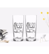 BK Gift Kişiye Özel Renkli Baskılı Bu Akşam Burcumuz Tasarımlı İkili Rakı Bardağı Seti-1 (Beyaz)