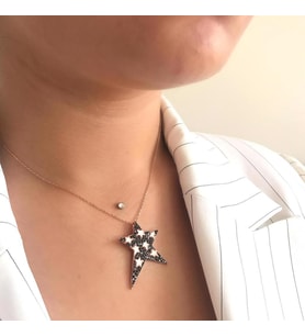 Rose Kaplama Siyah Taşlı Yıldız Gümüş Kolye (Karışık)