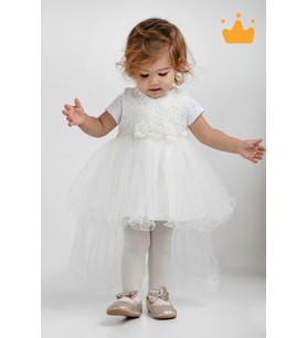 Minimony 6-24 Ay Kolsuz Tül Kuyruklu Kız Bebek Çocuk Bayramlık Abiye Gelinlik Elbise Takım 1030 (Beyaz)