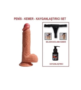 22 cm Belden Bağlamalı Çift Katmanlı Realistik Dildo Penis Set