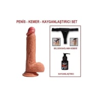 22 cm Belden Bağlamalı Çift Katmanlı Realistik Dildo Penis Set
