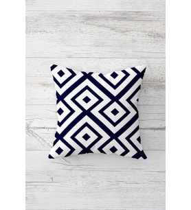 Geometrik Karo Desen Çift Tarafı Baskılı Gizli Fermuarlı Yastık Kılıfı Kırlent Koltuk Yastık Kılıfı (Lacivert)