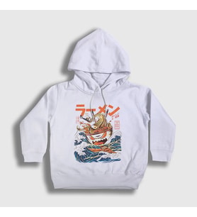 Presmono Unisex Çocuk Beyaz The Great Ramen Off Kanagawa Kapüşonlu Sweatshirt 467398tt