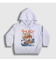 Presmono Unisex Çocuk Beyaz The Great Ramen Off Kanagawa Kapüşonlu Sweatshirt 467398tt